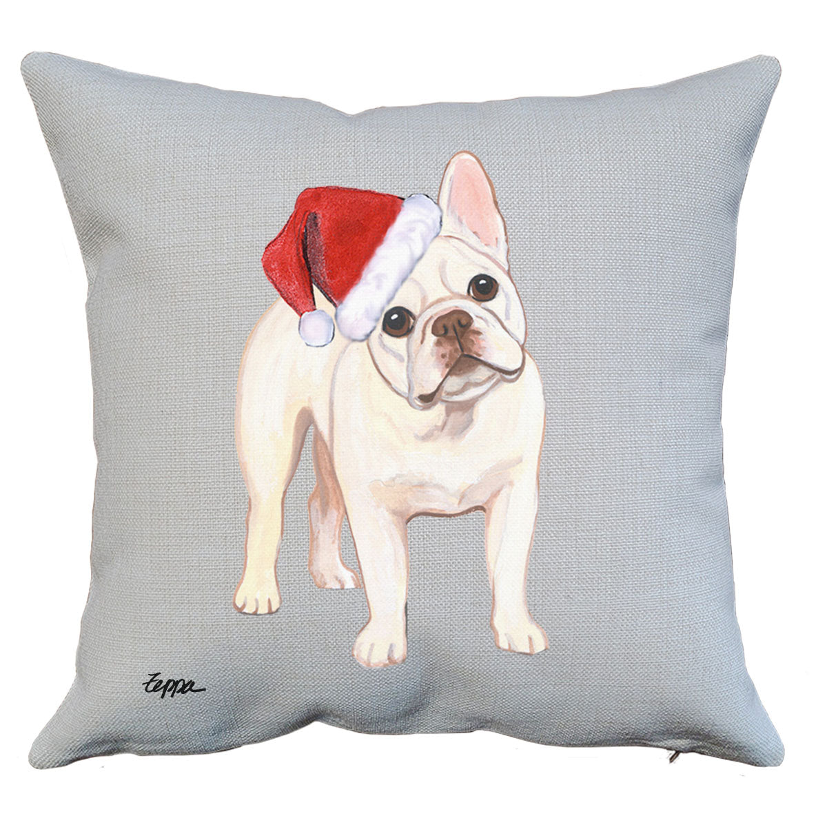 Cream French Bulldog Santa Pillow