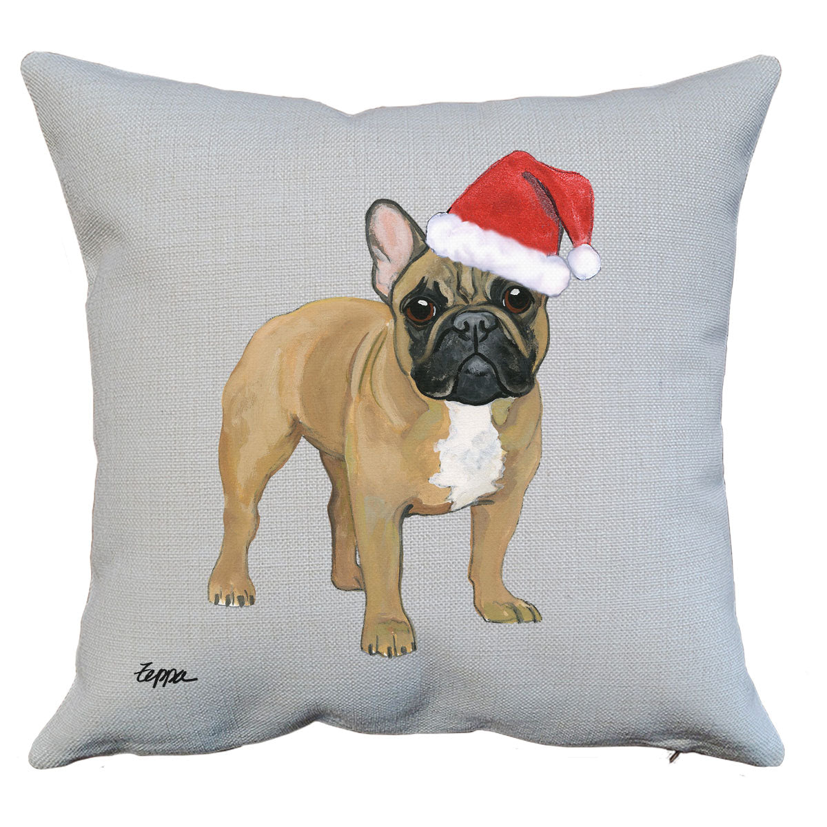 Fawn French Bulldog Santa Pillow