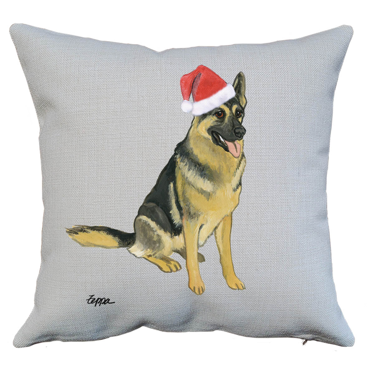 Sitting German Shepherd Santa Pillow