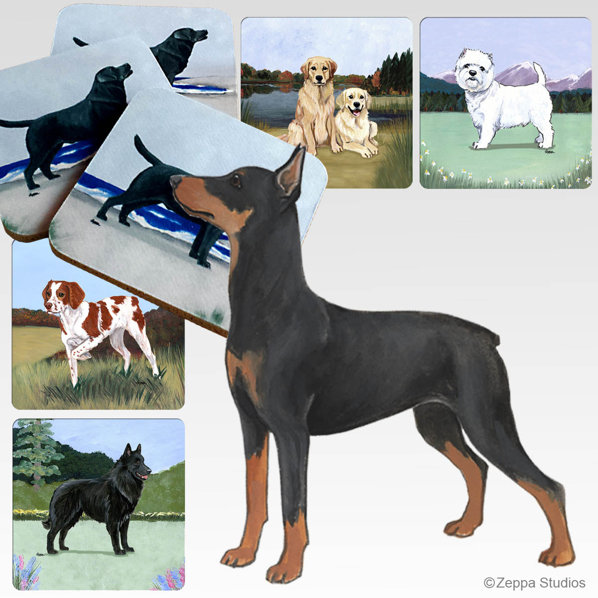 German Pinscher scenic background poly rubber coasters.