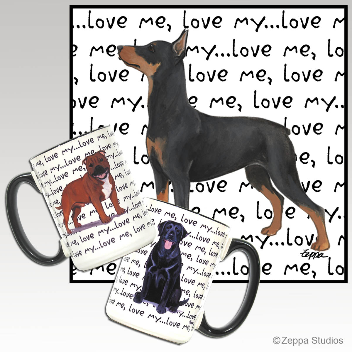 German Pinscher love me, love my background mug design.