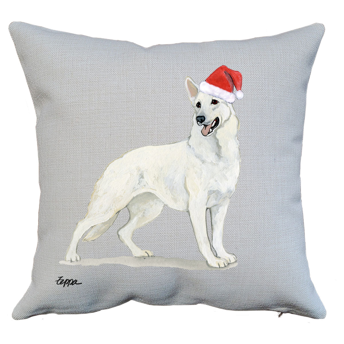 White German Shepherd Santa Pillow