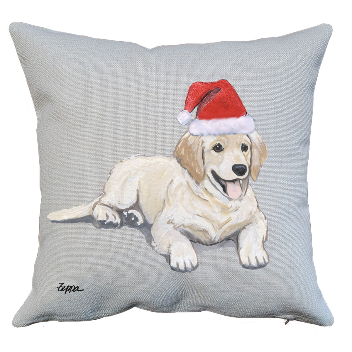 Golden Puppy Santa Pillow