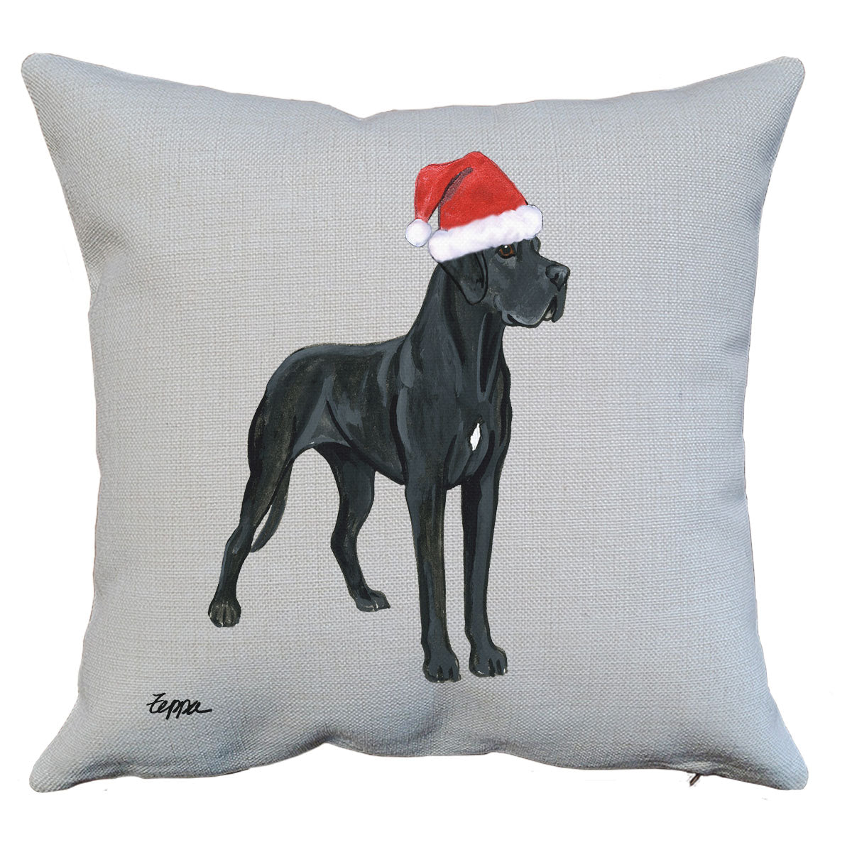 Black Great Dane with Natural Ears Santa Pillow