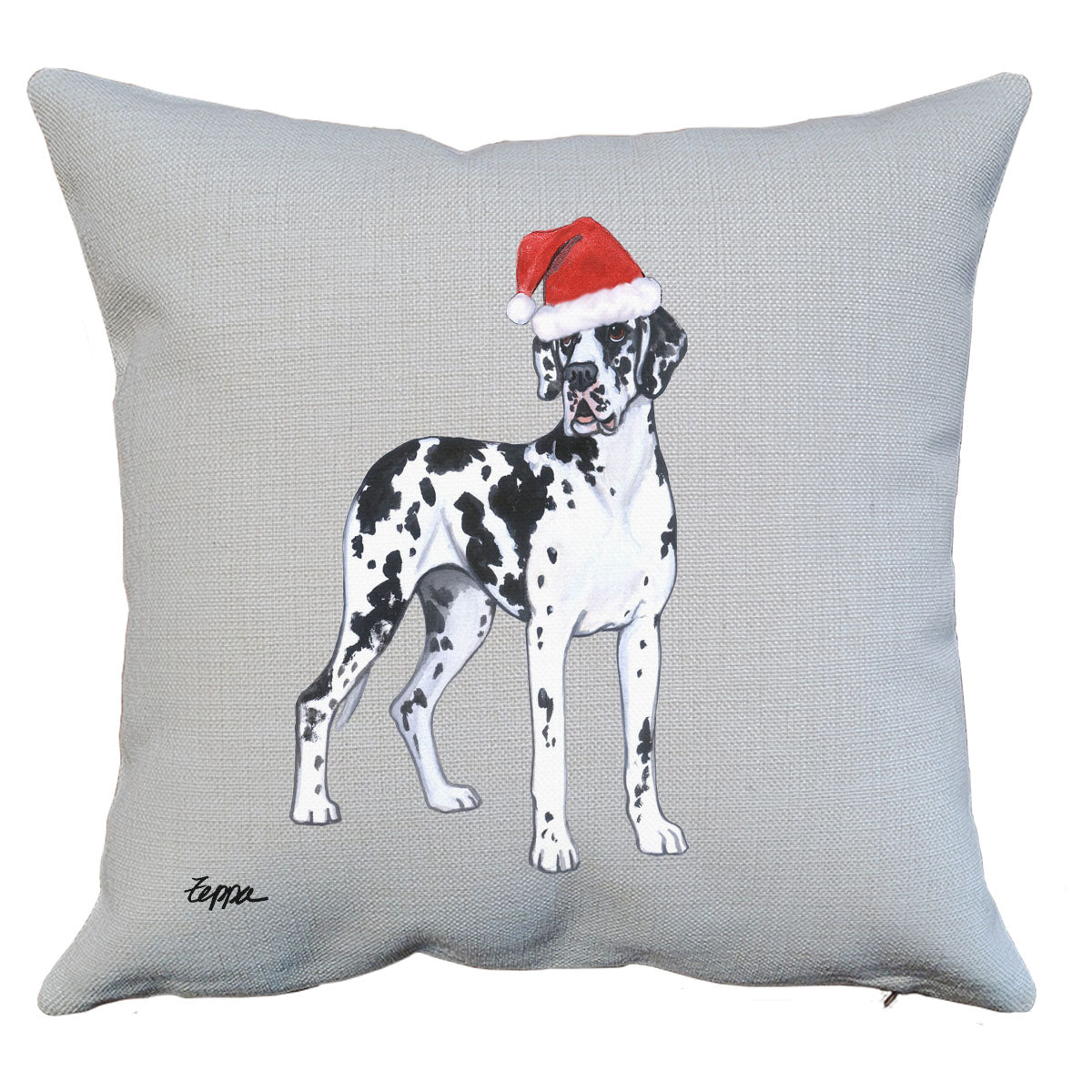 Harlequin Great Dane with Natural Ears Santa Pillow