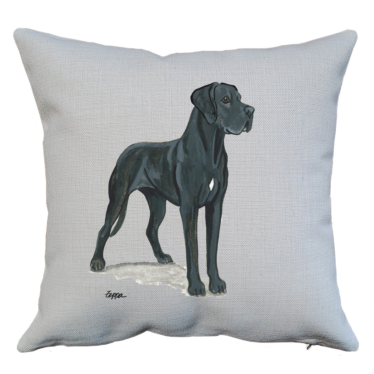 Black Great Dane with Natural Ears Throw Pillow