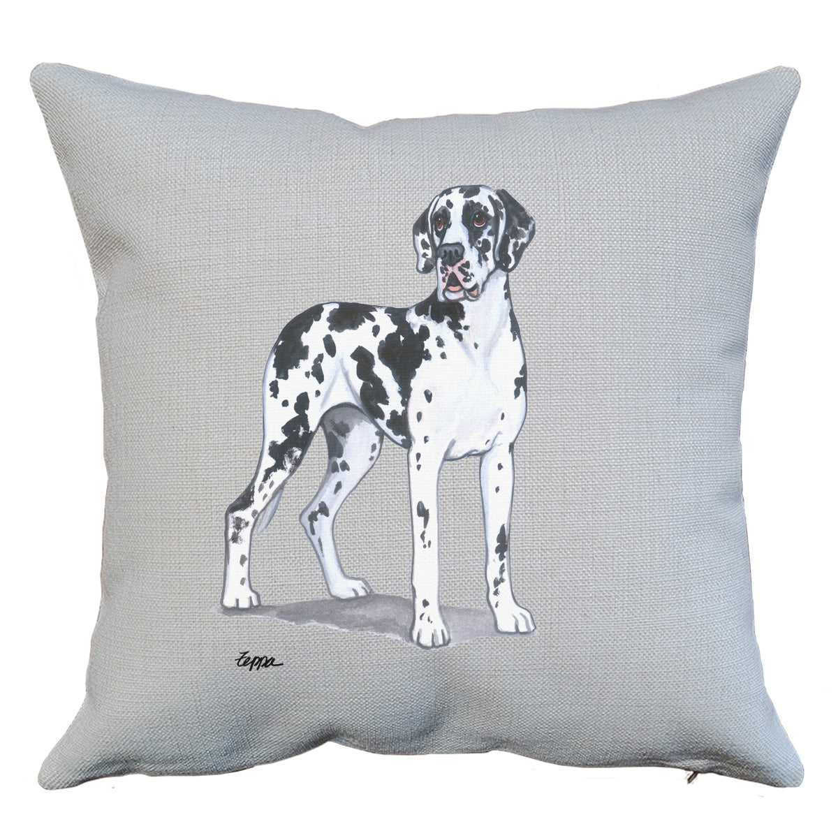 Harlequin Great Dane with Natural Ears Throw Pillow