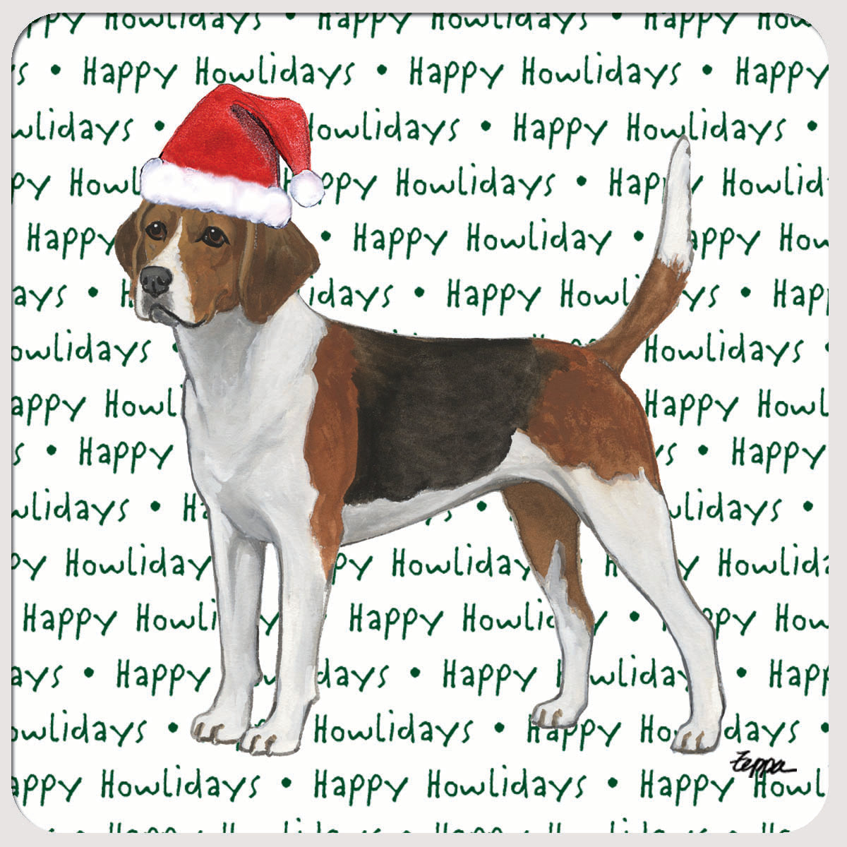 Harrier in a Santa Hat Happy Howlidays  poly/rubber coasters