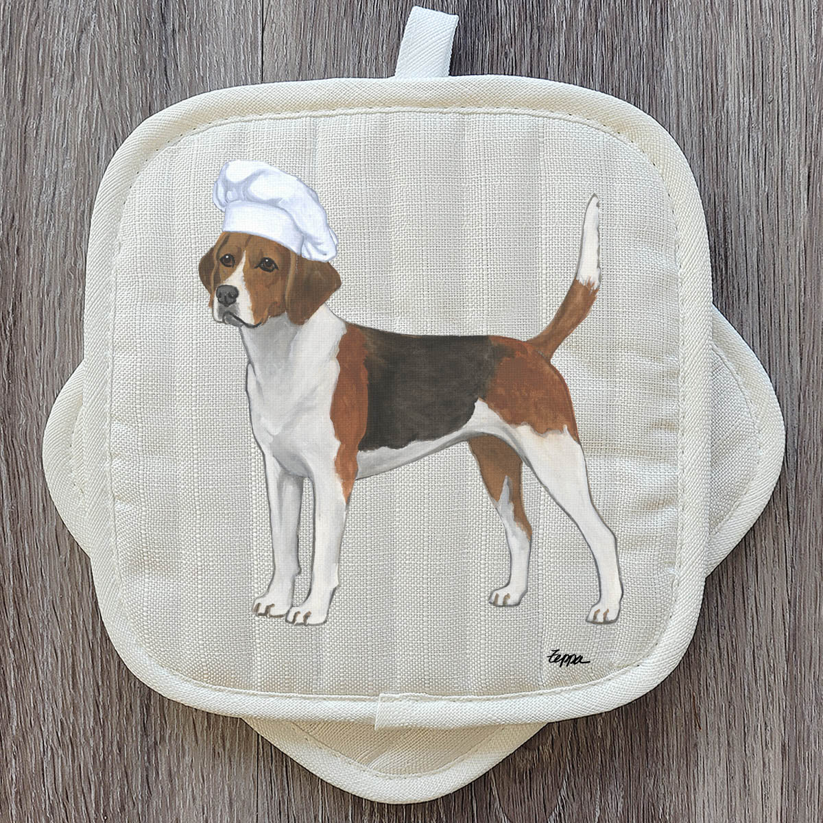 Harrier in a chef's hat pot holder set
