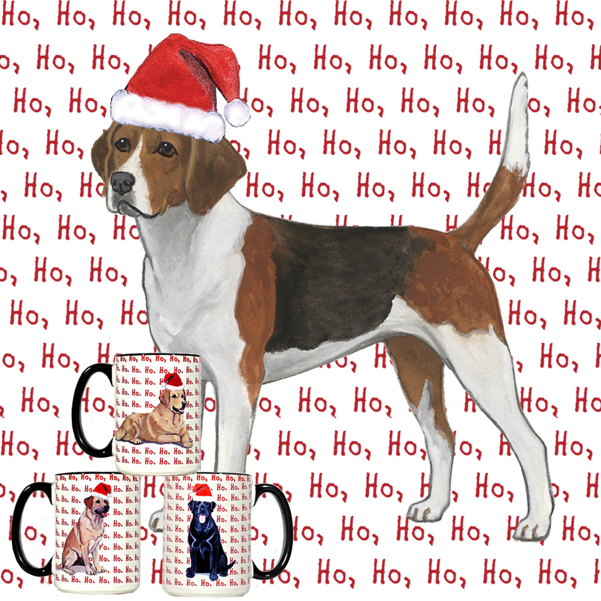 Harrier in a Santa Hat on a Ho Ho Ho ceramic mug.