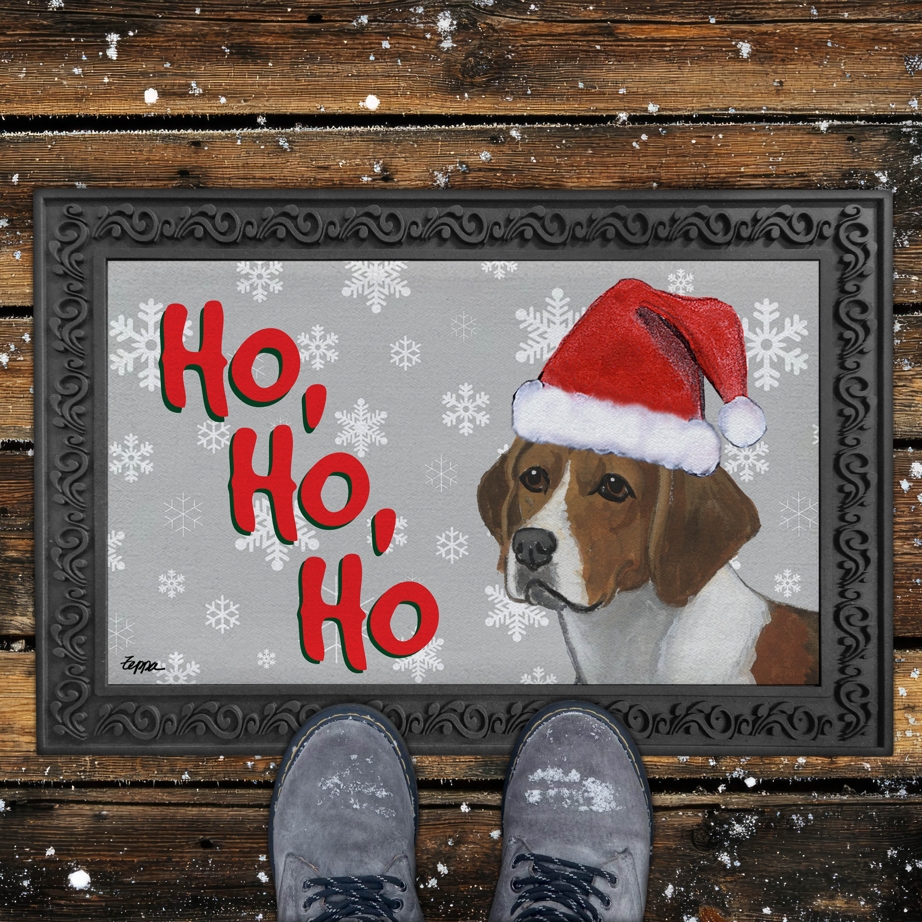 Harrier Ho Ho Ho Doormat in Grey