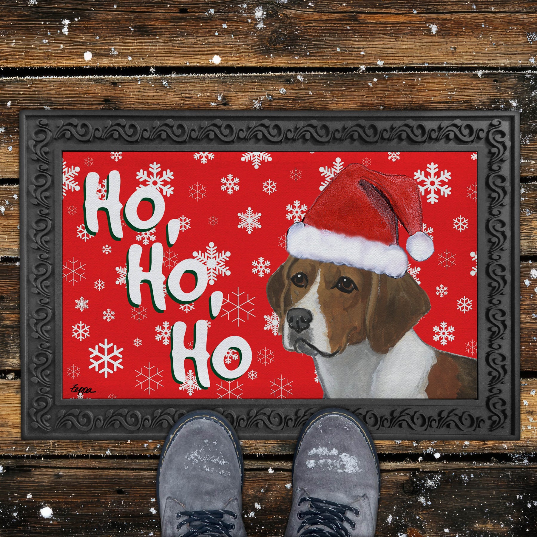 Harrier Ho Ho Ho Doormat in Red