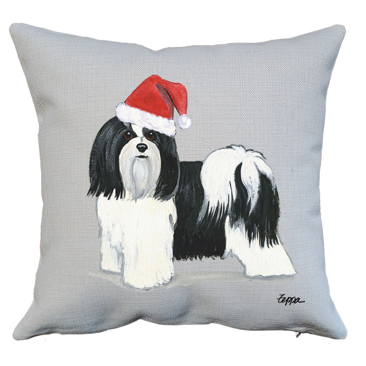 Black and White Havanese Santa Pillow