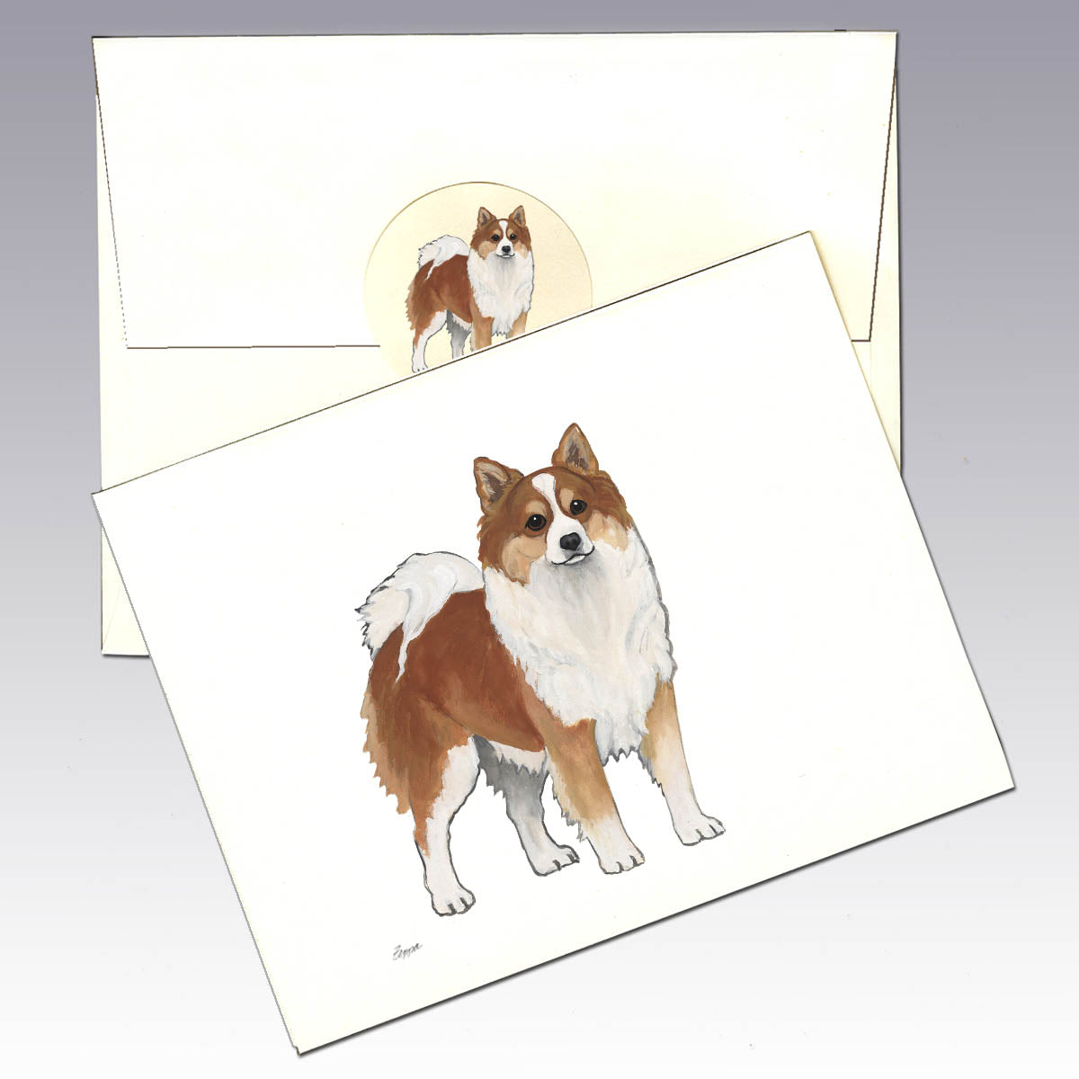 Icleandic Sheepdog on an ivory note card with envelope and sticker.