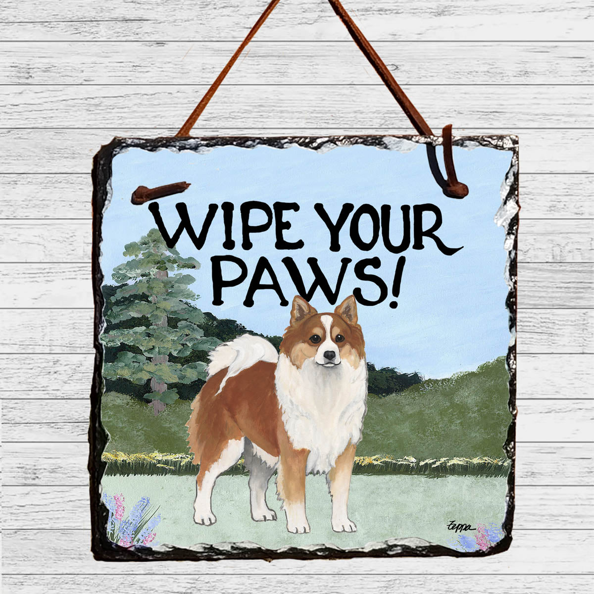 Icelandic Sheepdog Wipe Your Paws Slate SIgn