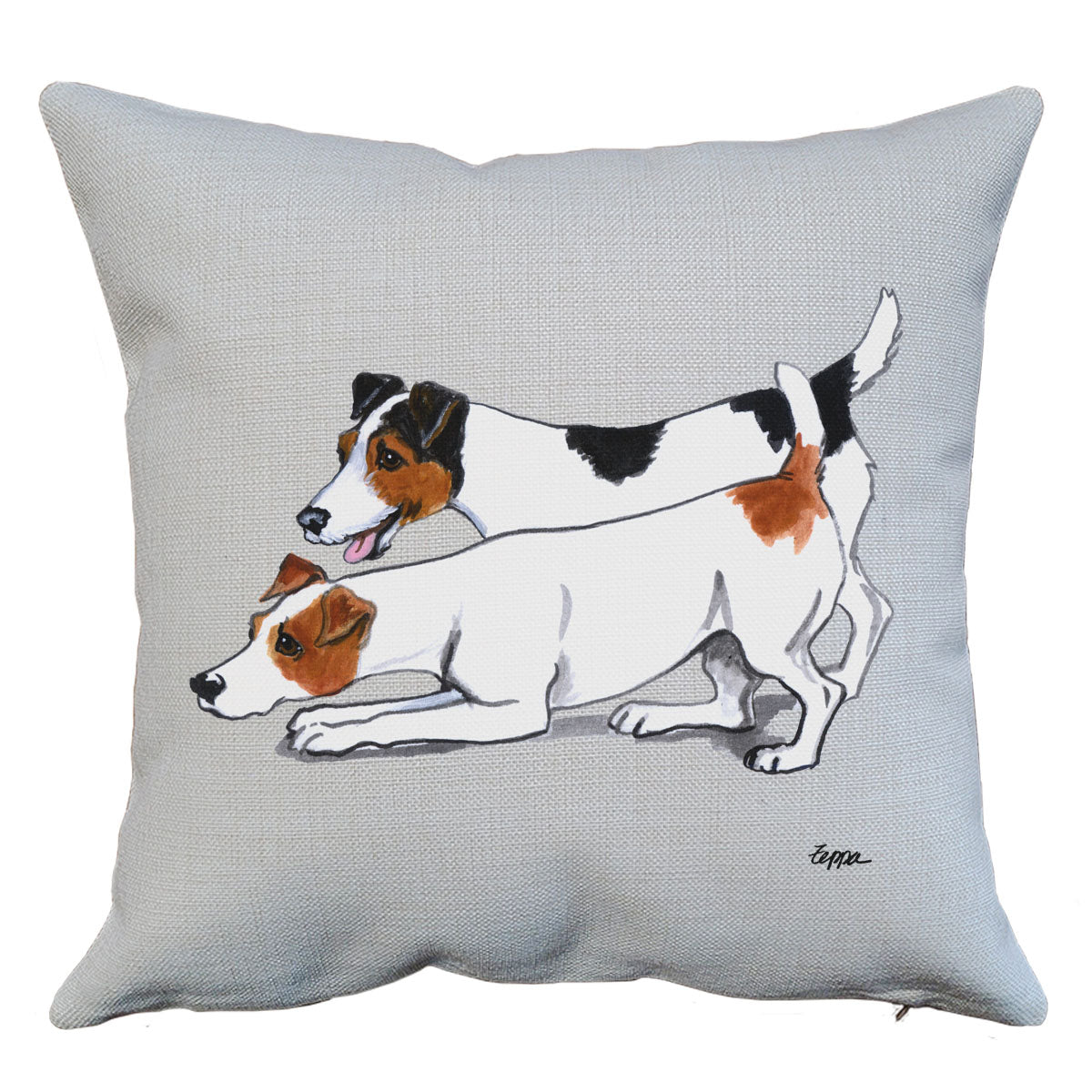 Jack Russell Terrier Pair Investigating Throw Pillow