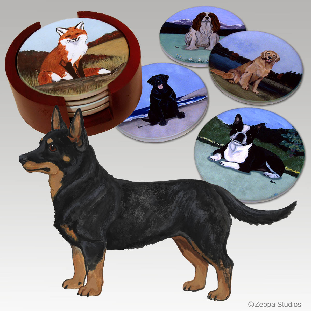 Lancashire Heeler Bisque Coaster Set