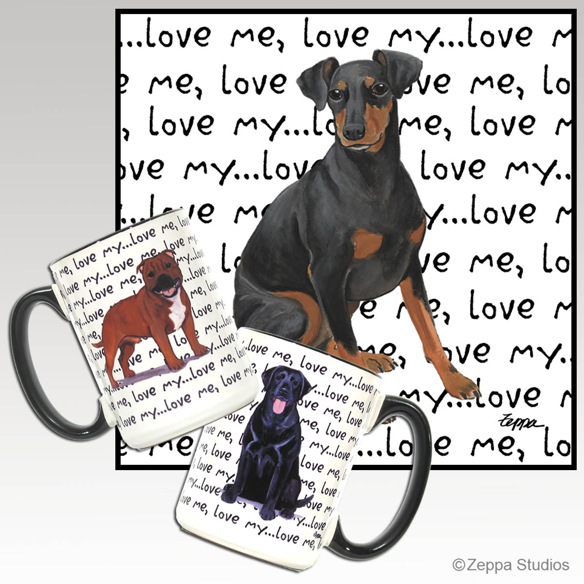 Manchester Terrier Love Me Love My Wrap design mugs.