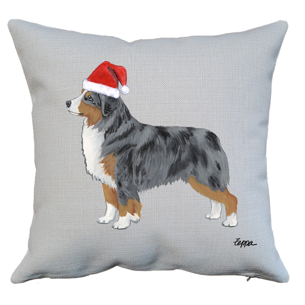 Miniature American Shepherd Santa Pillow