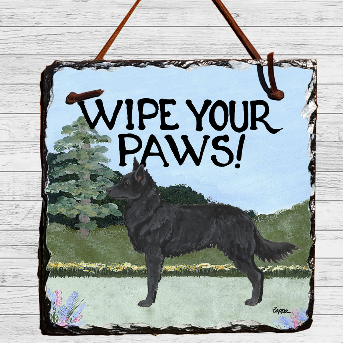 Mudi Wipe Your Paws Slate Sign