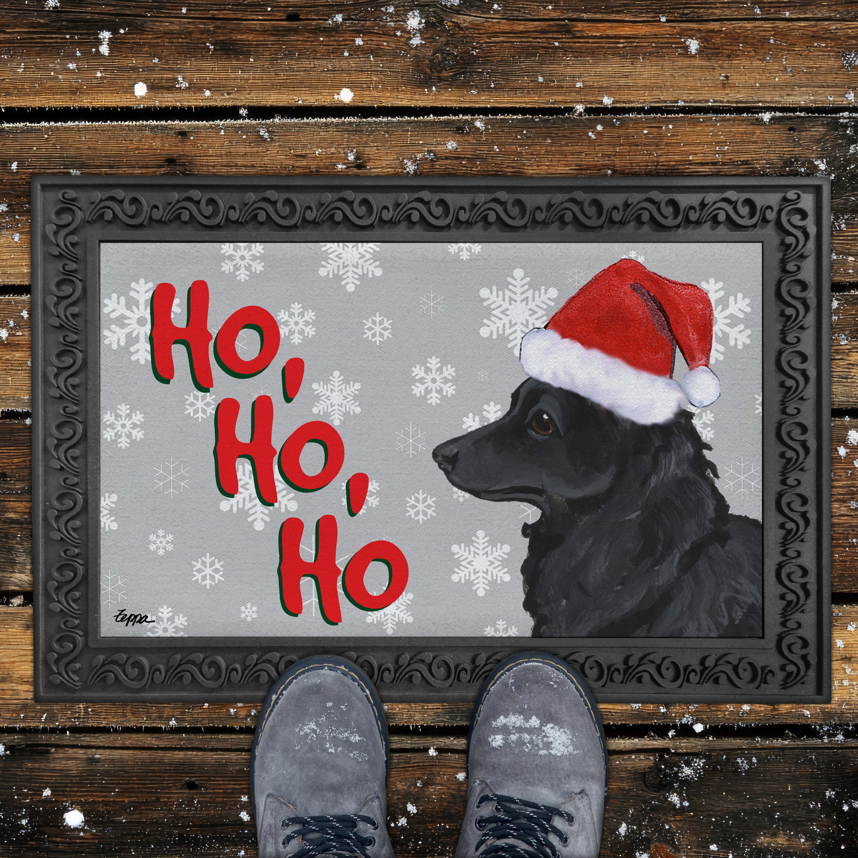 Mudi Ho Ho Ho Door Mat in Grey