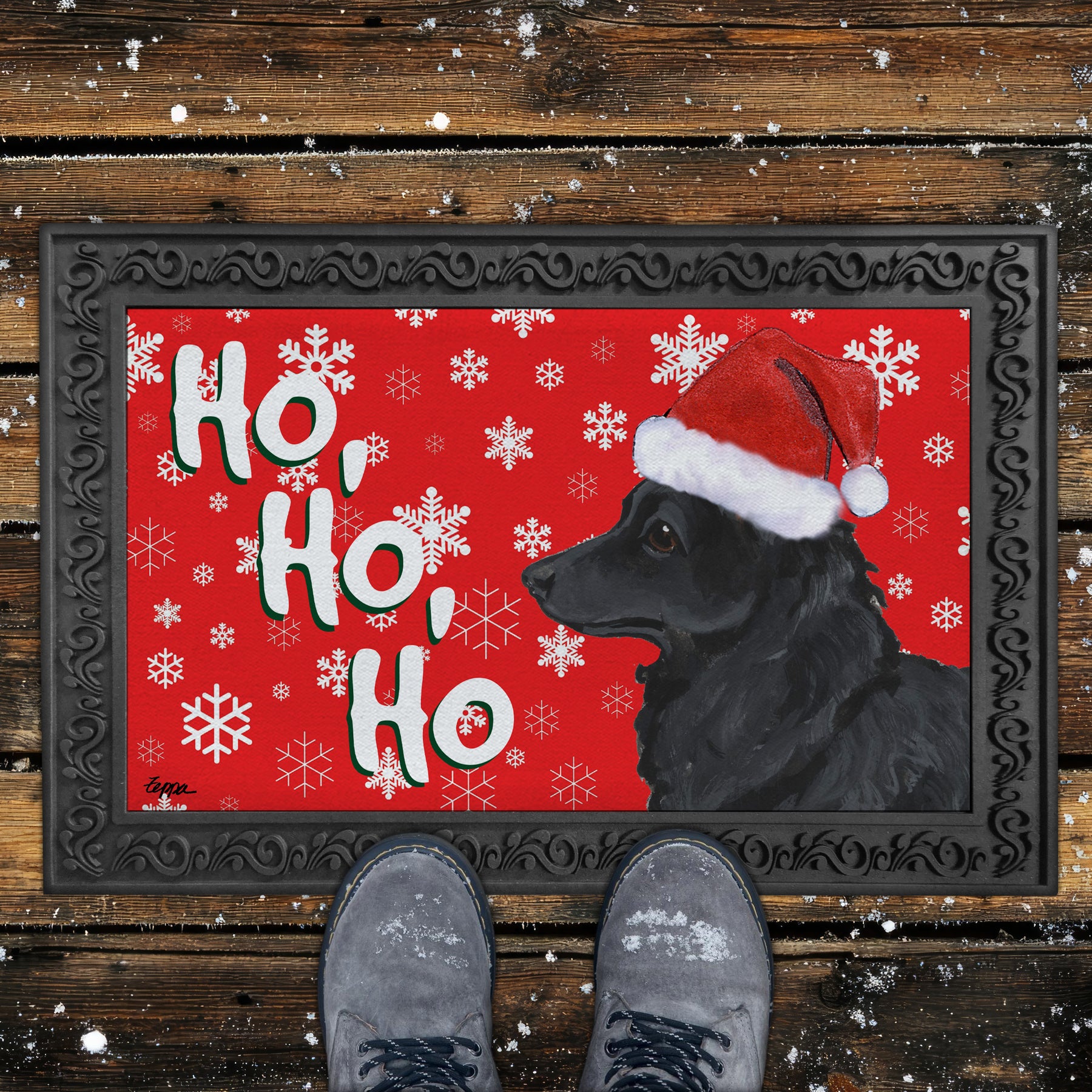 Mudi Ho Ho Ho Door Mat in Red