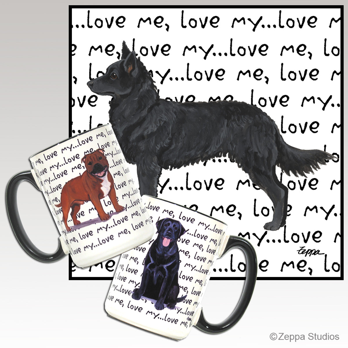 Mudi love me love my background mug