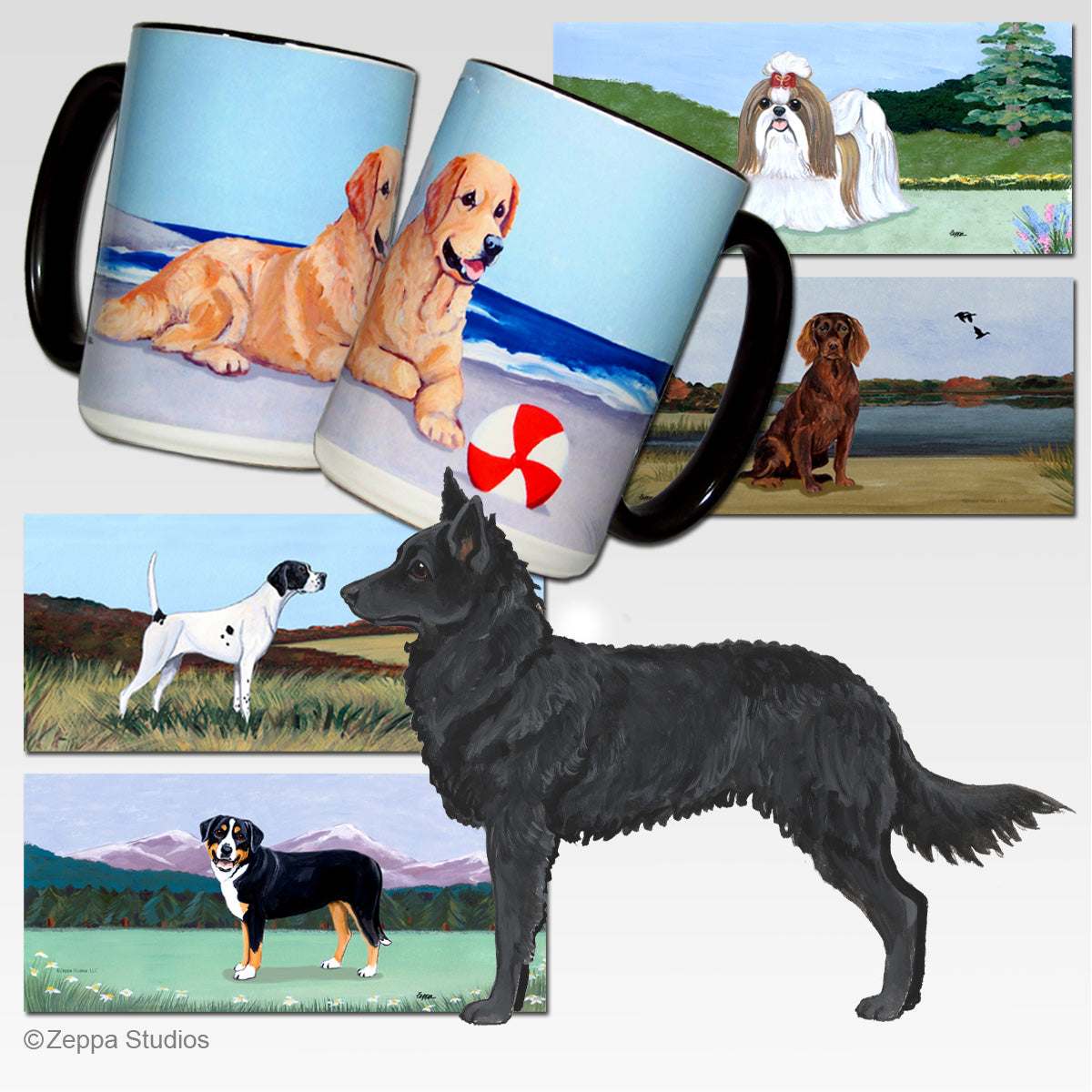 Mudi and 5 scenic background designs for mugs
