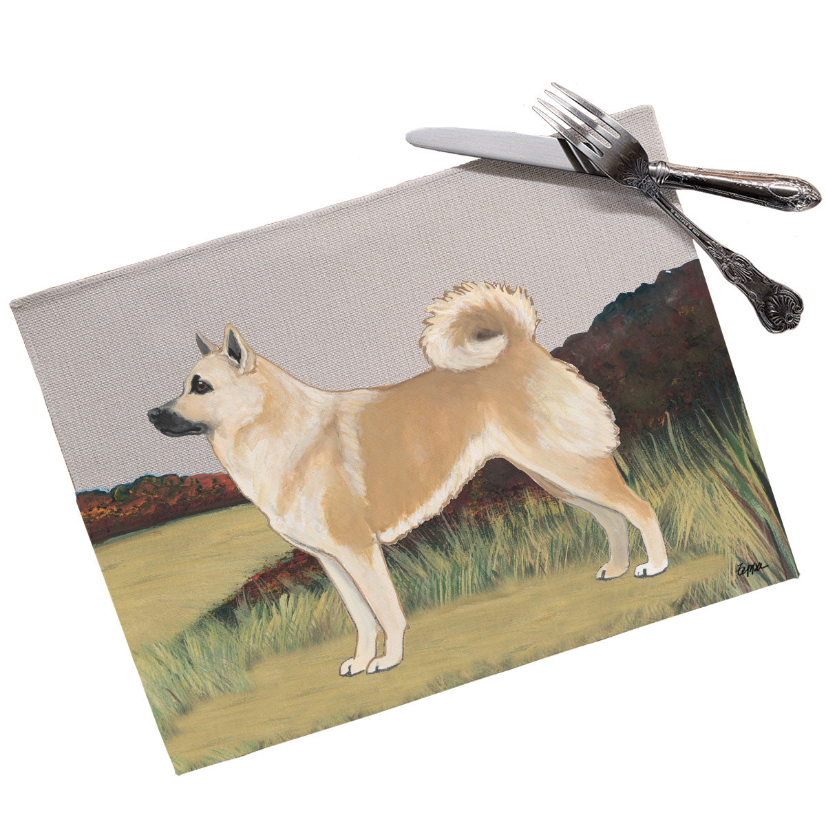 Norwegian Buhund scenic linen placemat