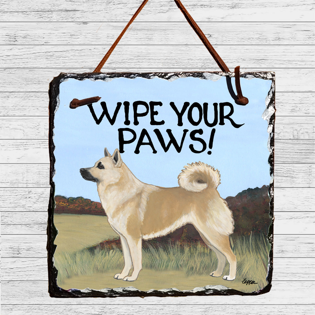 Norwegian Buhund Wipe Your Paws Slate Sign