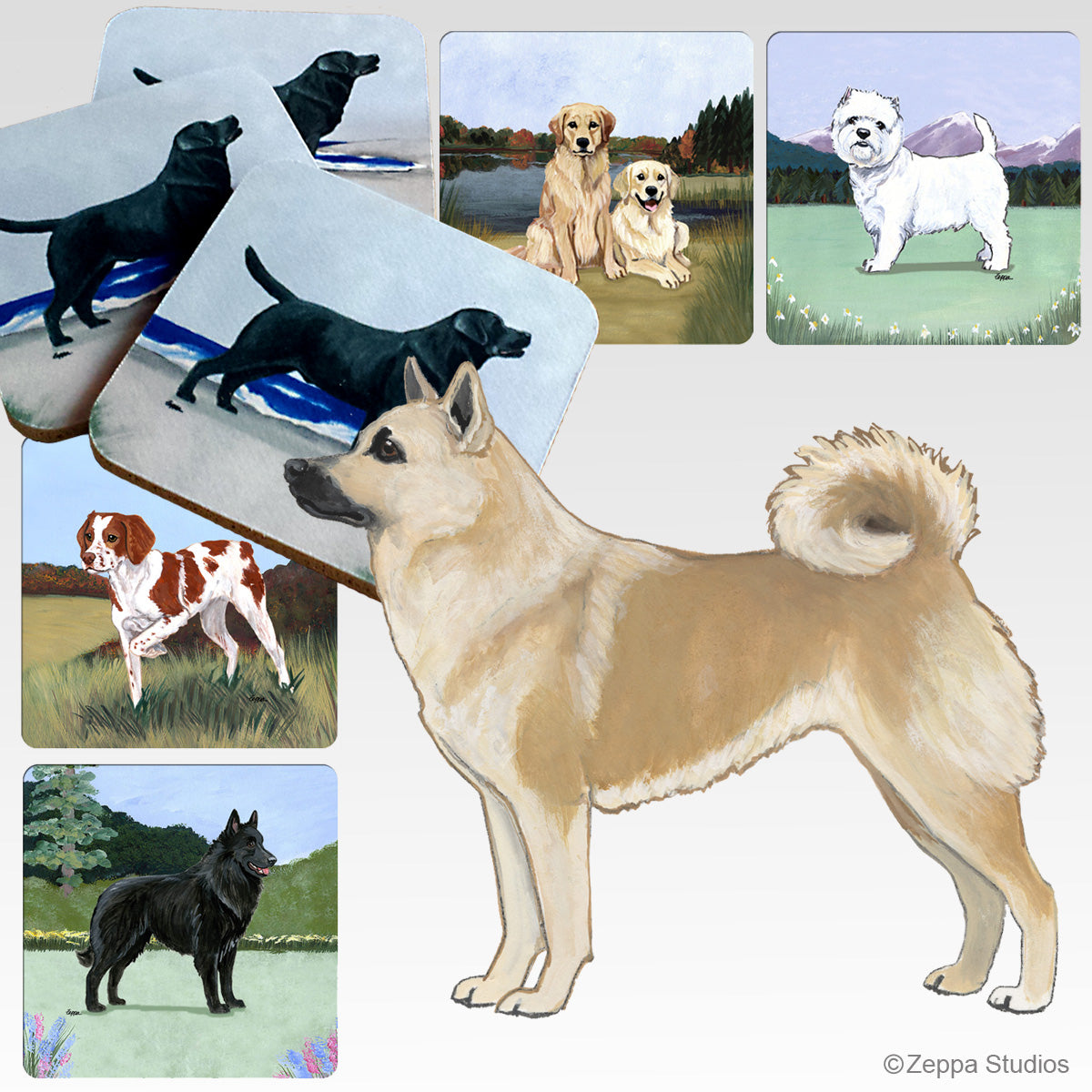 Norwegian Buhund scenic background beverage coasters.