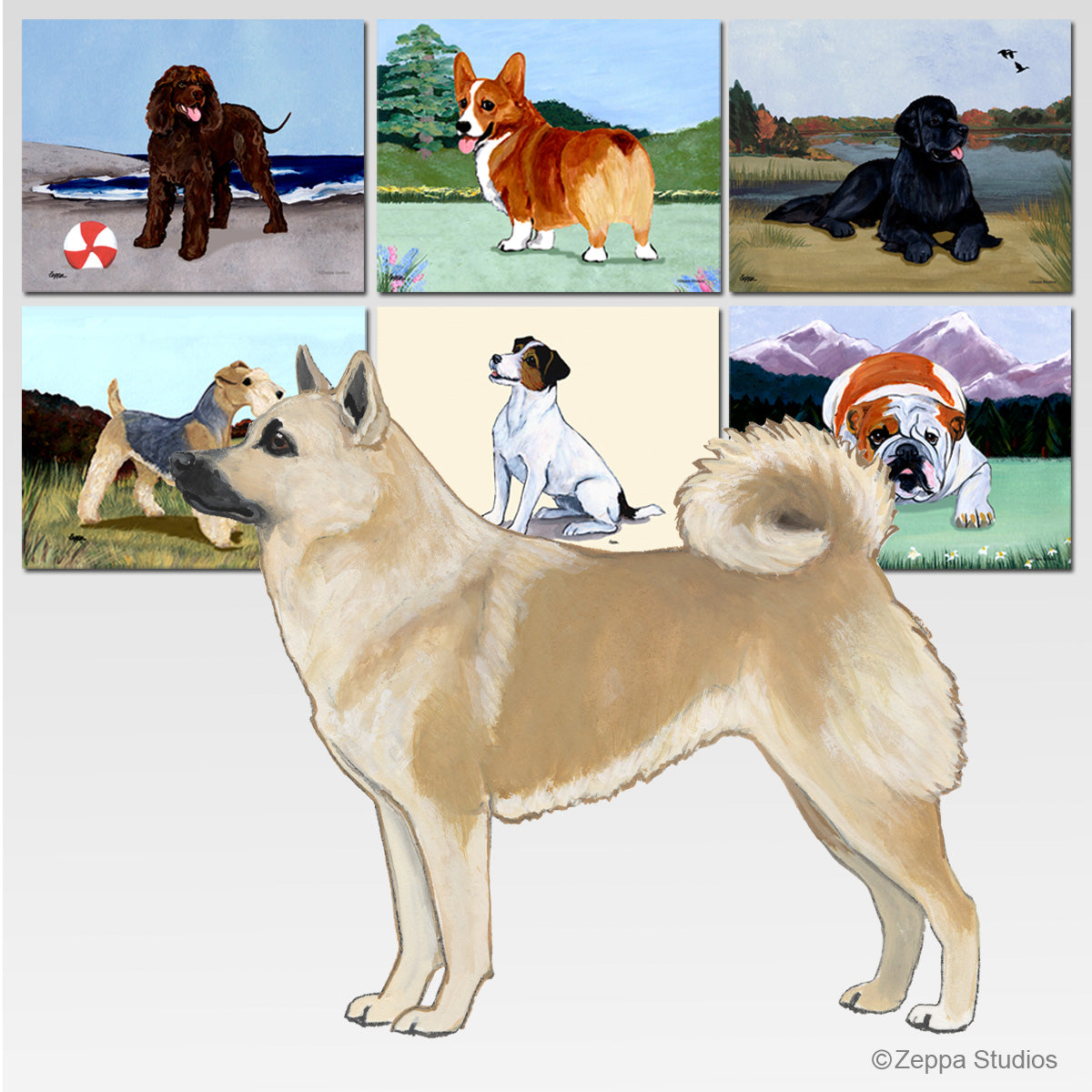 Norwegian Buhund design for scenic background tempered glass cutting boards.
