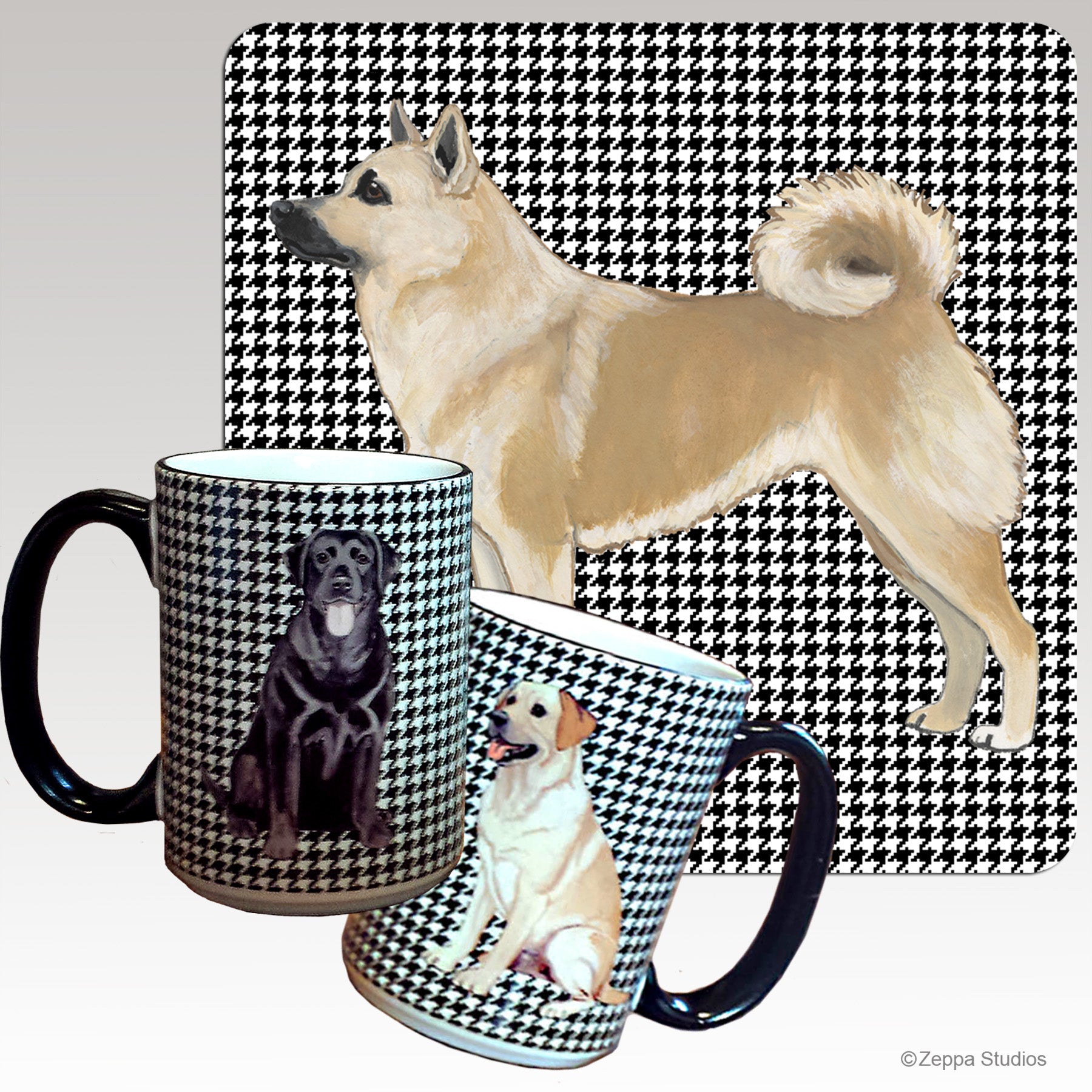Norwegian Buhund Houndstooth Mugs