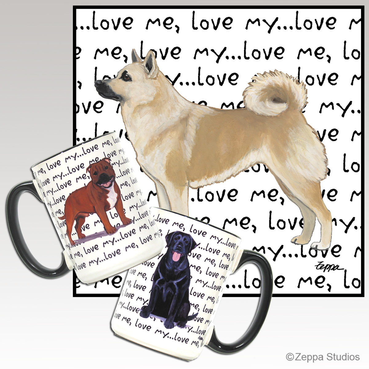 Norwegian Buhund design for love me background mugs.