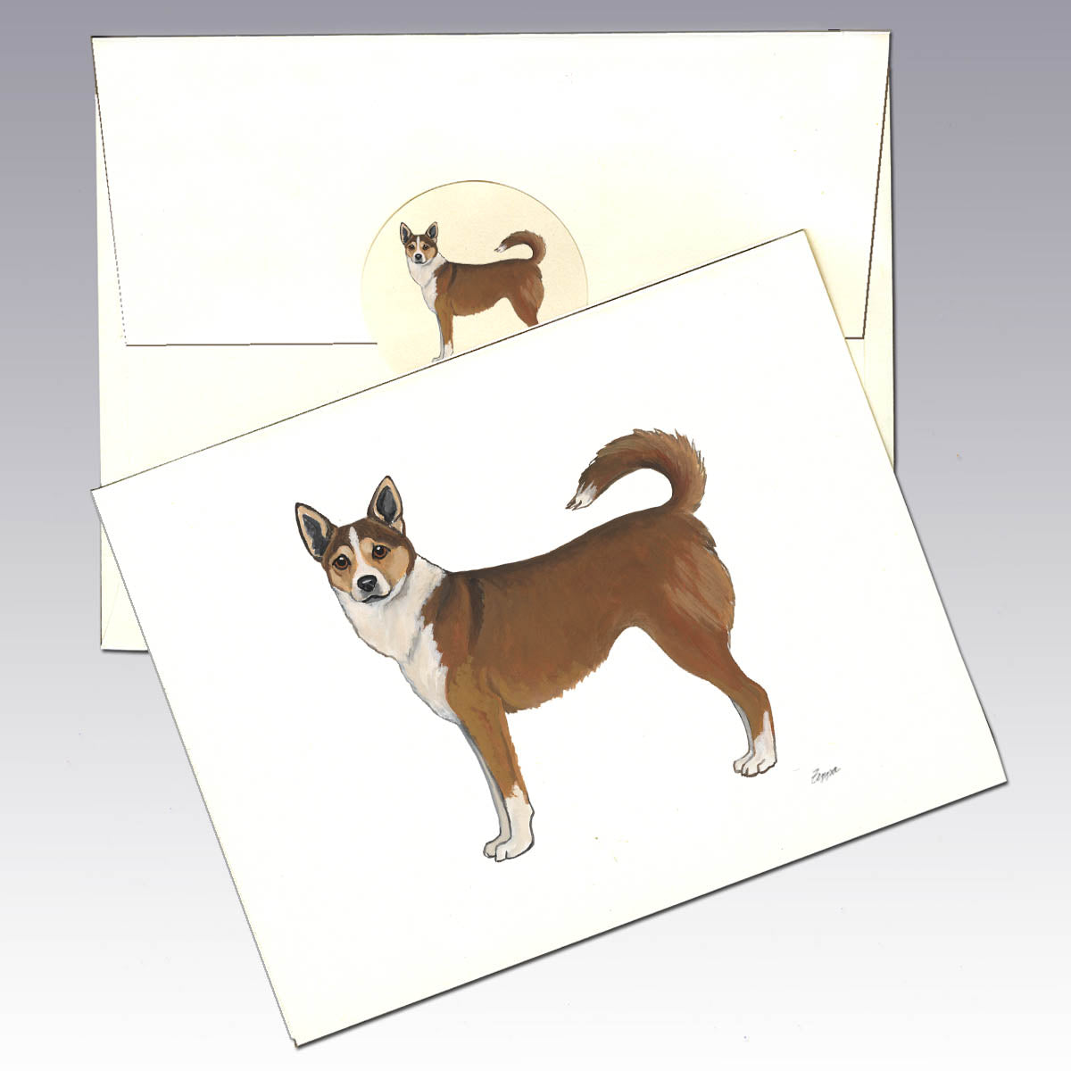 Norwegian Lundehund design plain ivory note cards.
