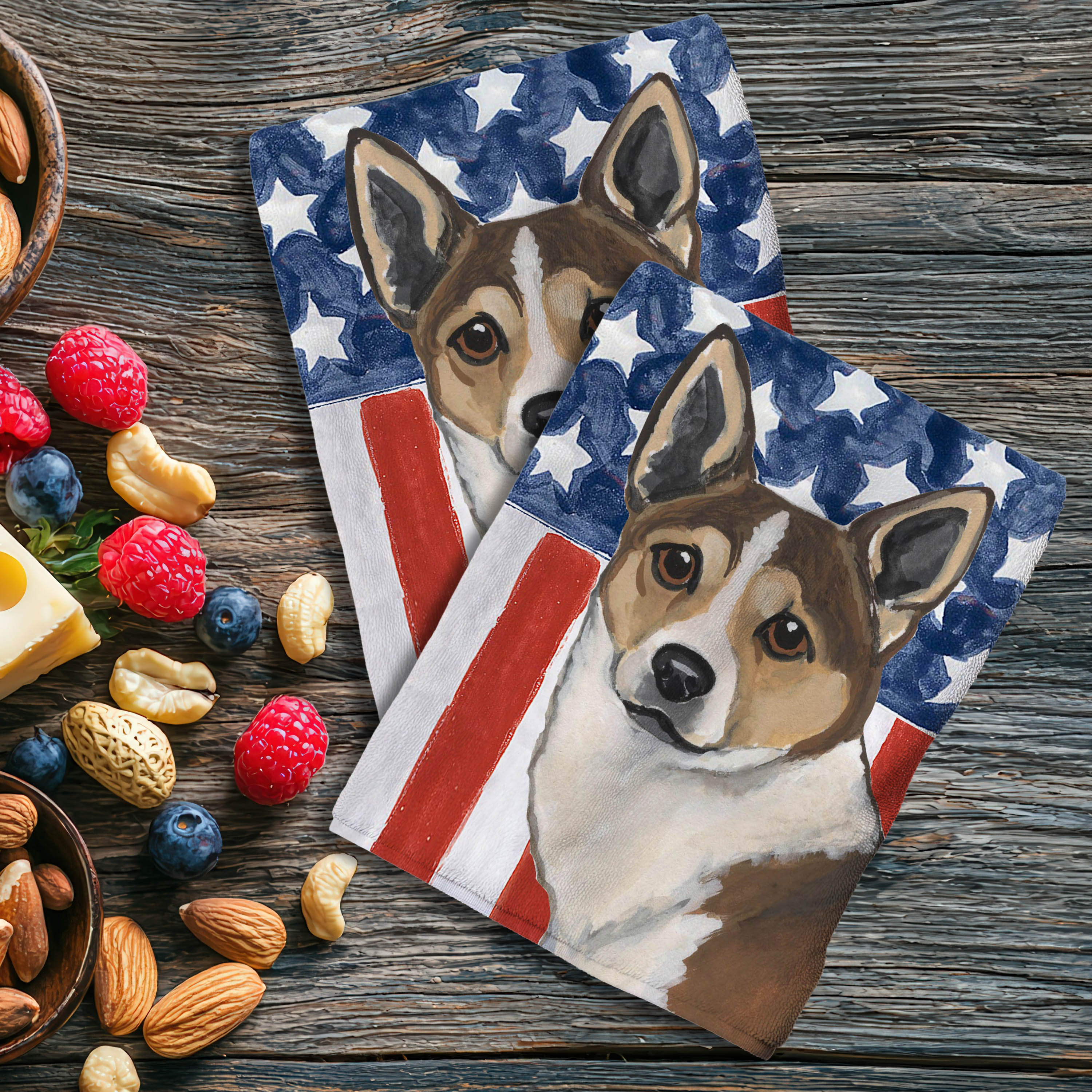 Norwegian Lundehund Americana design kitchen towel set.