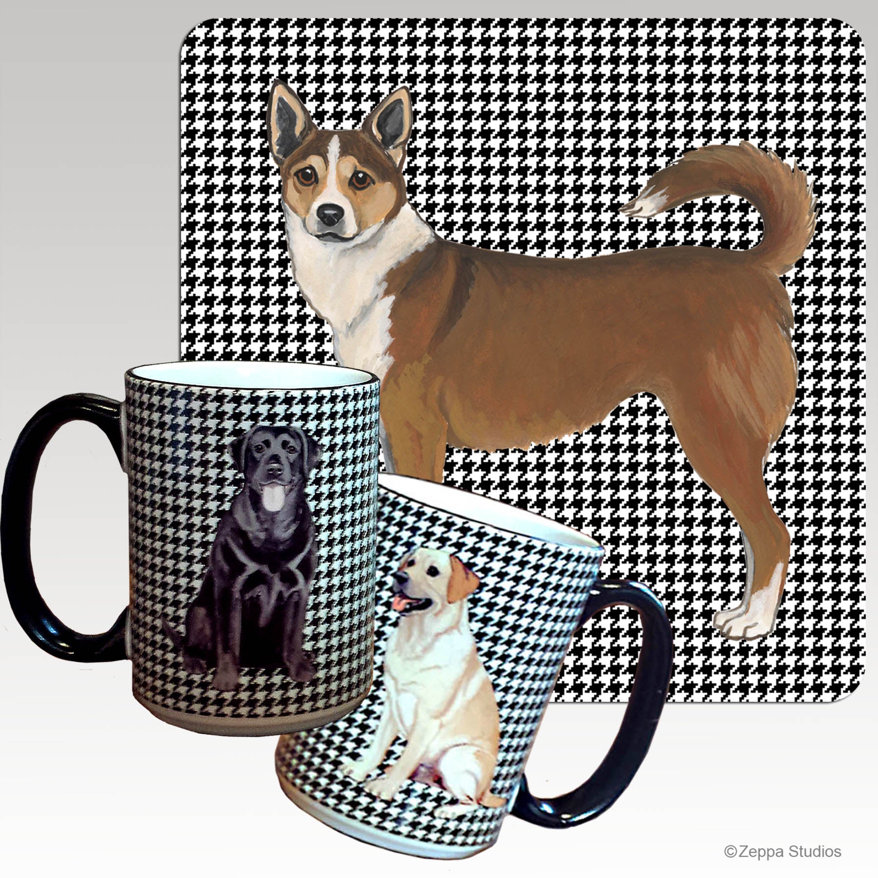 Norwegian Lundehund on a houndstooth background wrap mug.