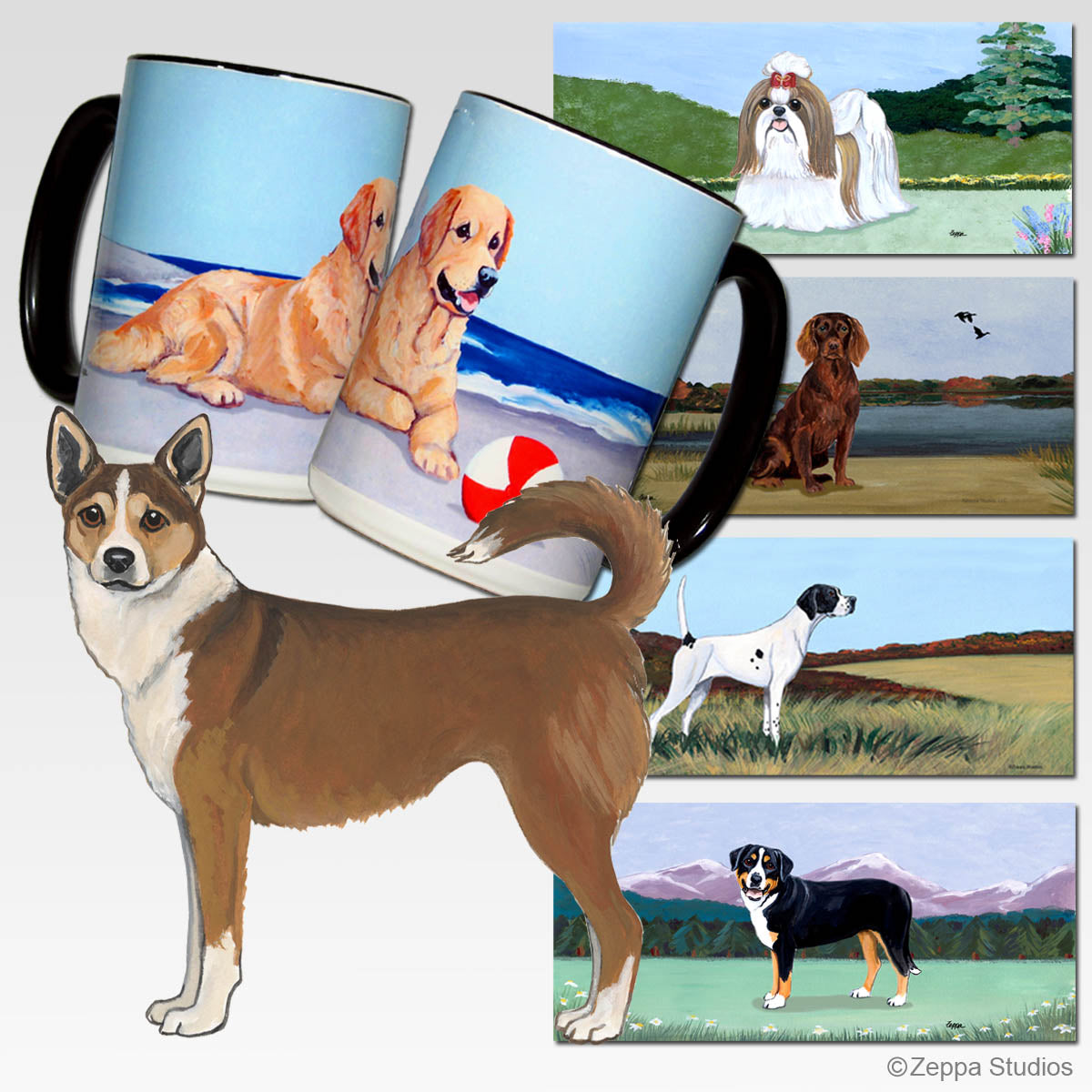 Norwegian Lundehund Scenic Wrap mugs background options.