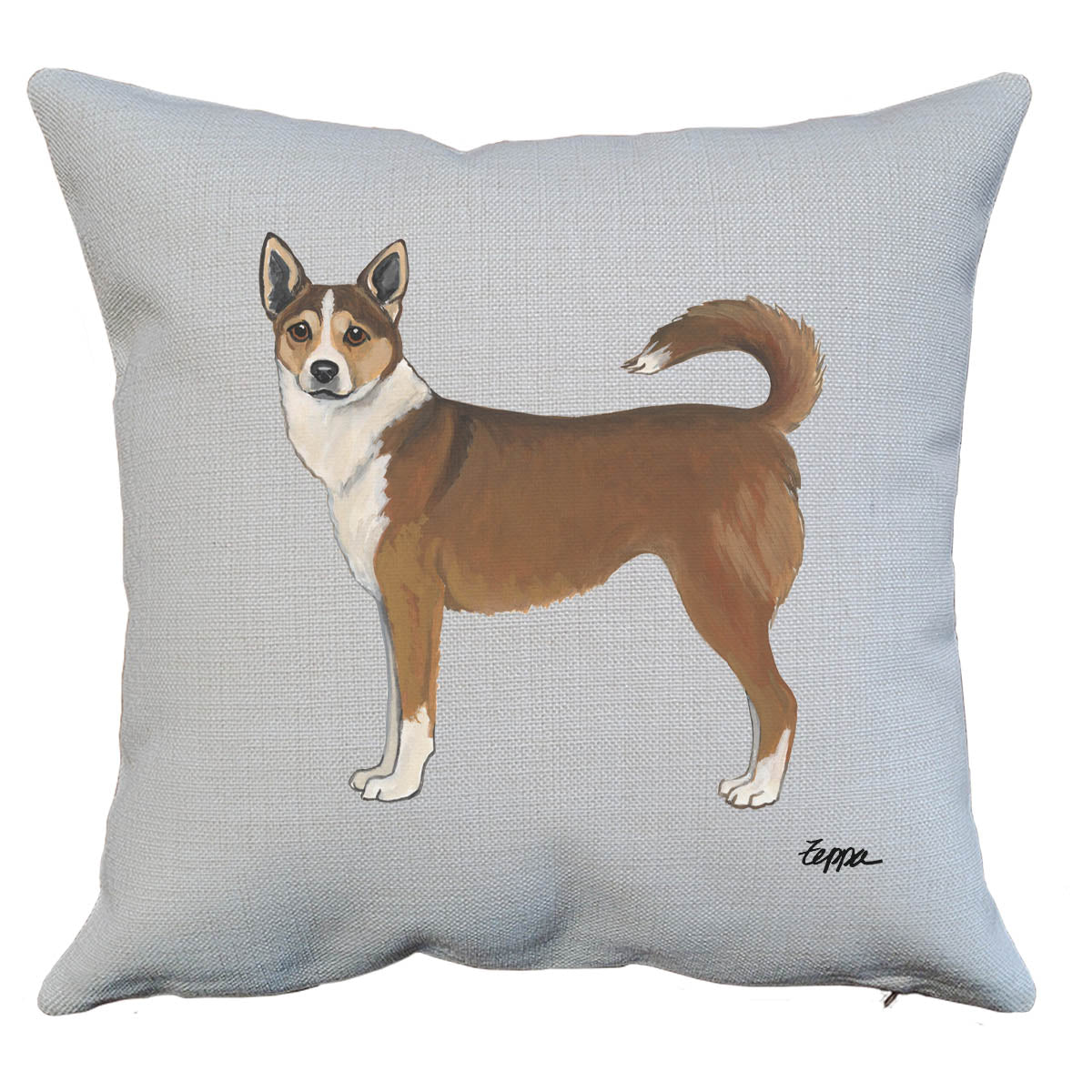 Norwegian Lundehund design on a linen throw pillow