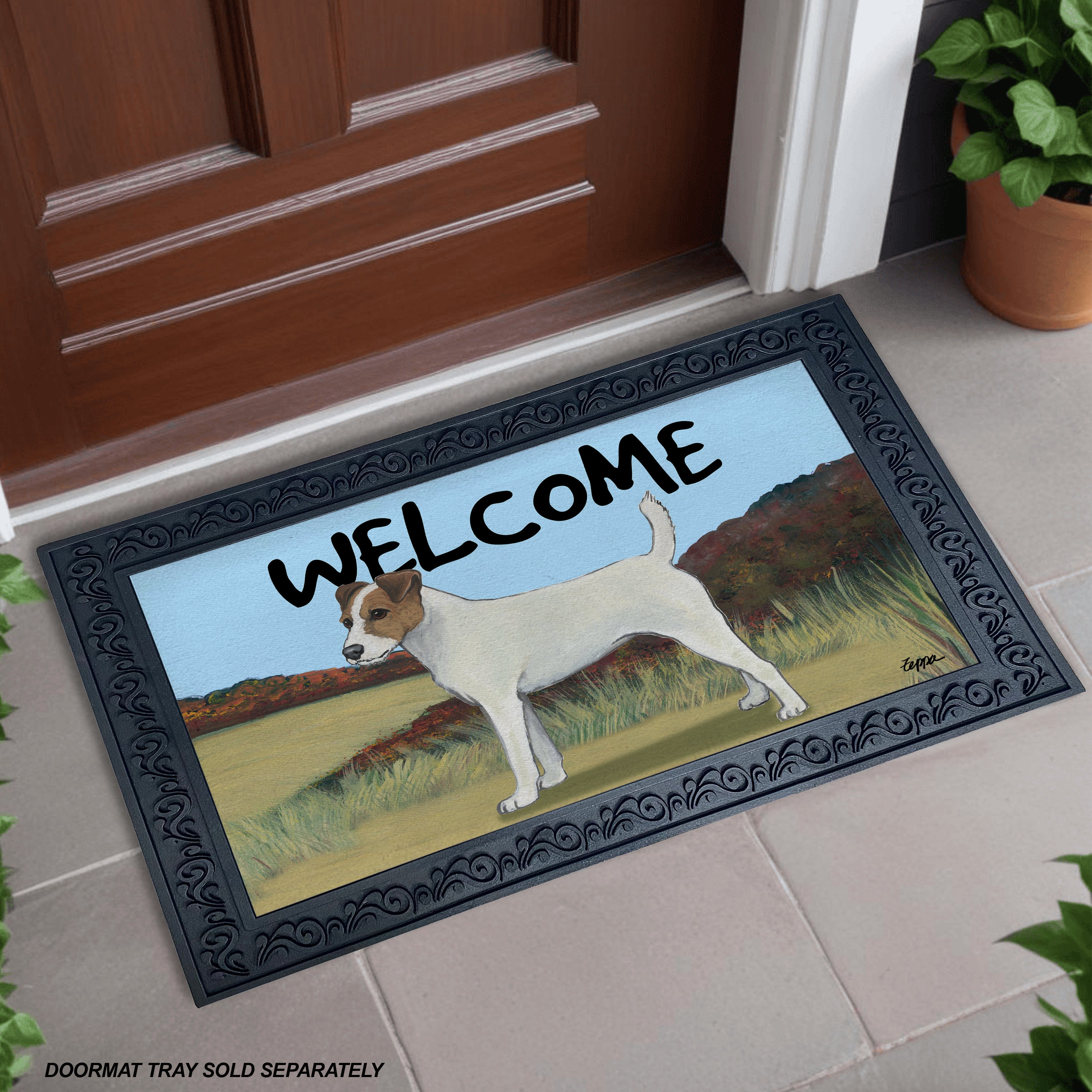 Parson Russell Welcome Door Mat with Rubber Frame