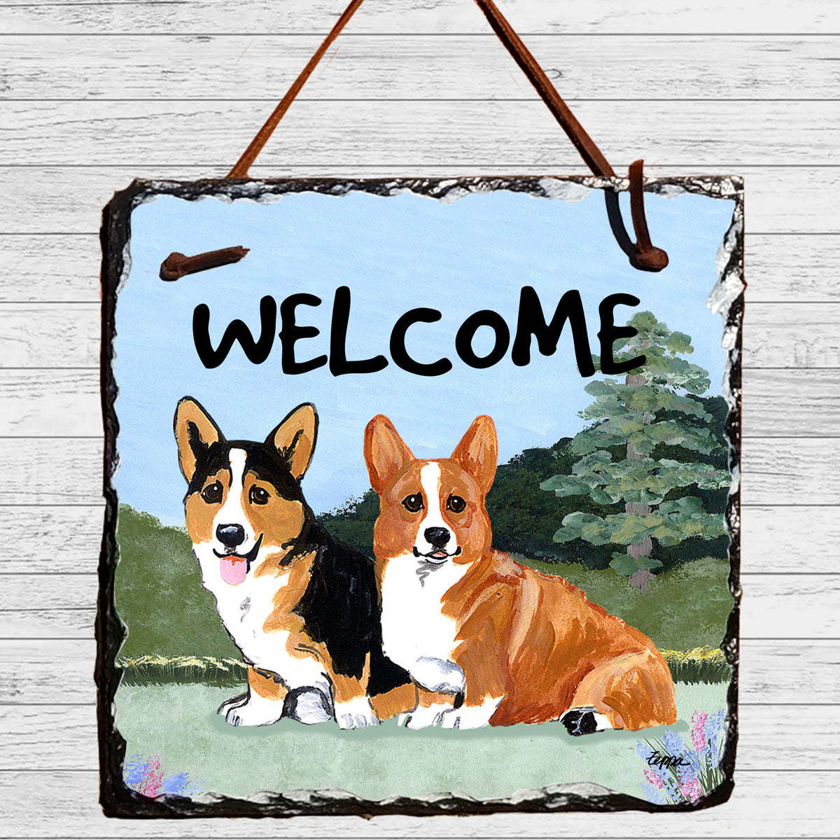 Welsh Corgi Pair Welcome Sign