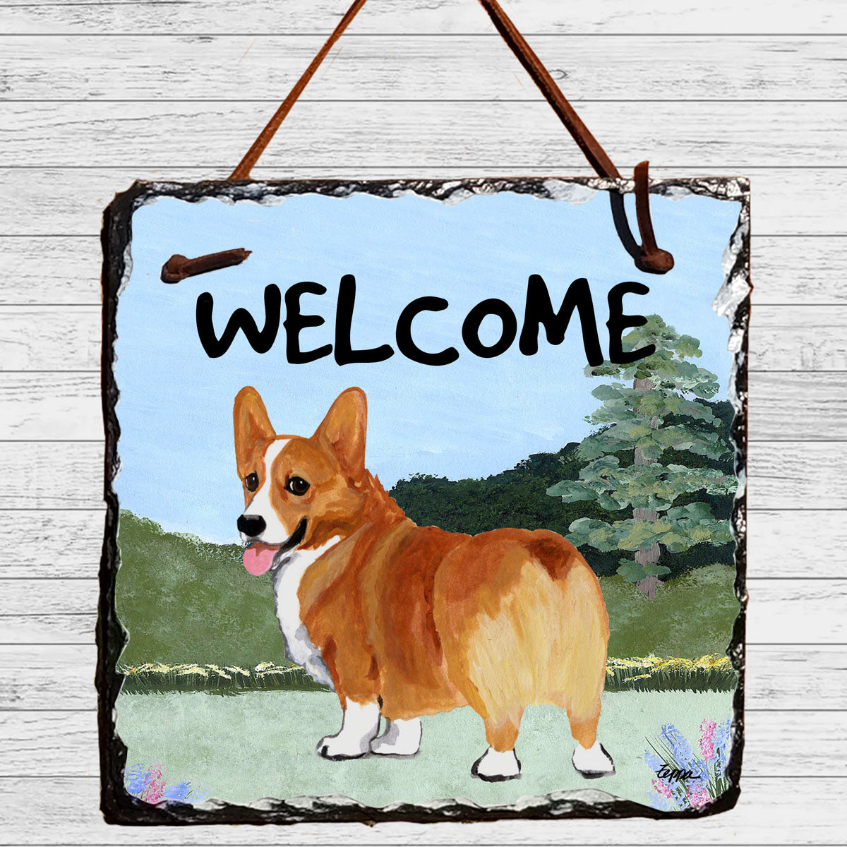 pembroke welsh corgi welcome slate sign