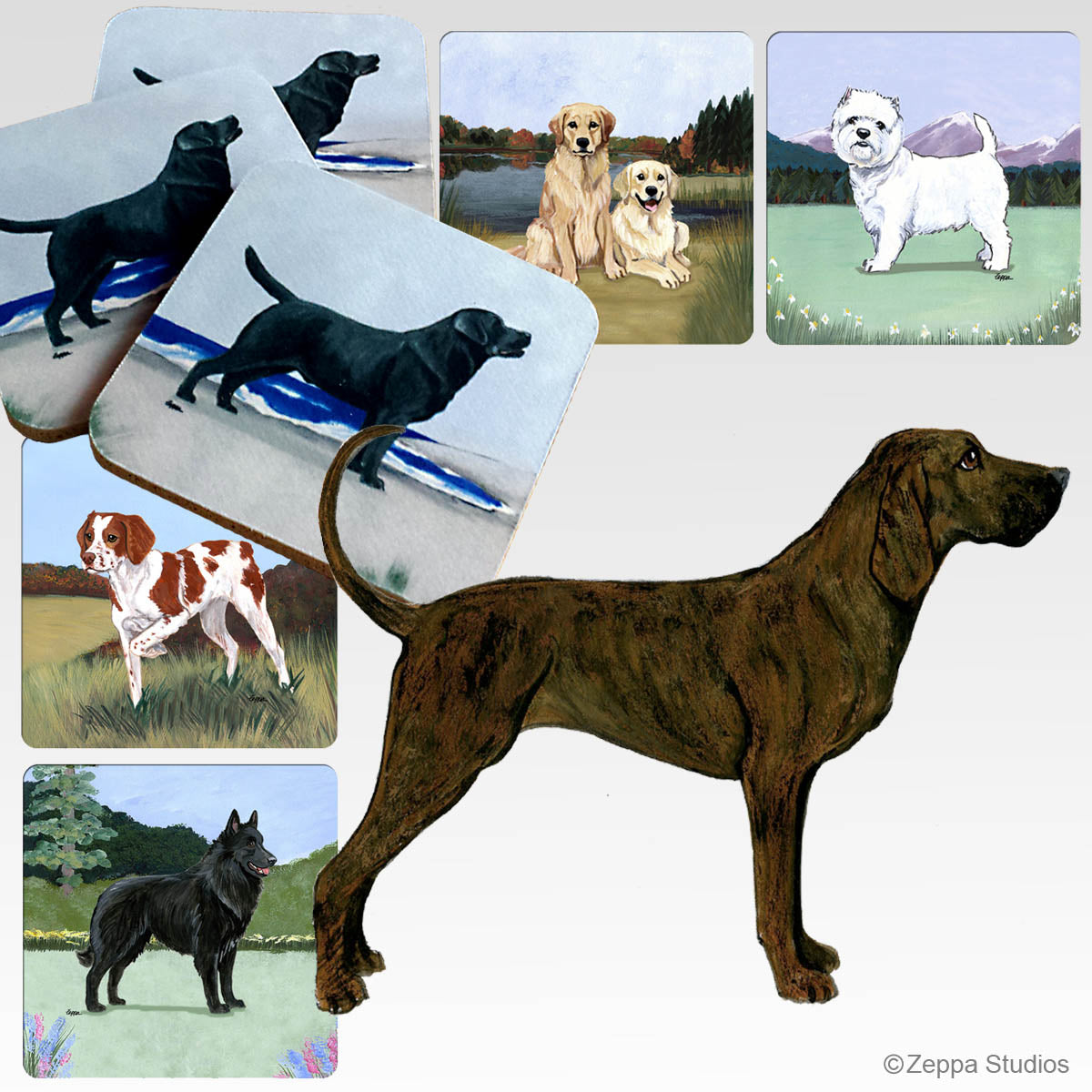 Plott Hound design on your choice of backgrounds on poly/rubbr coasters