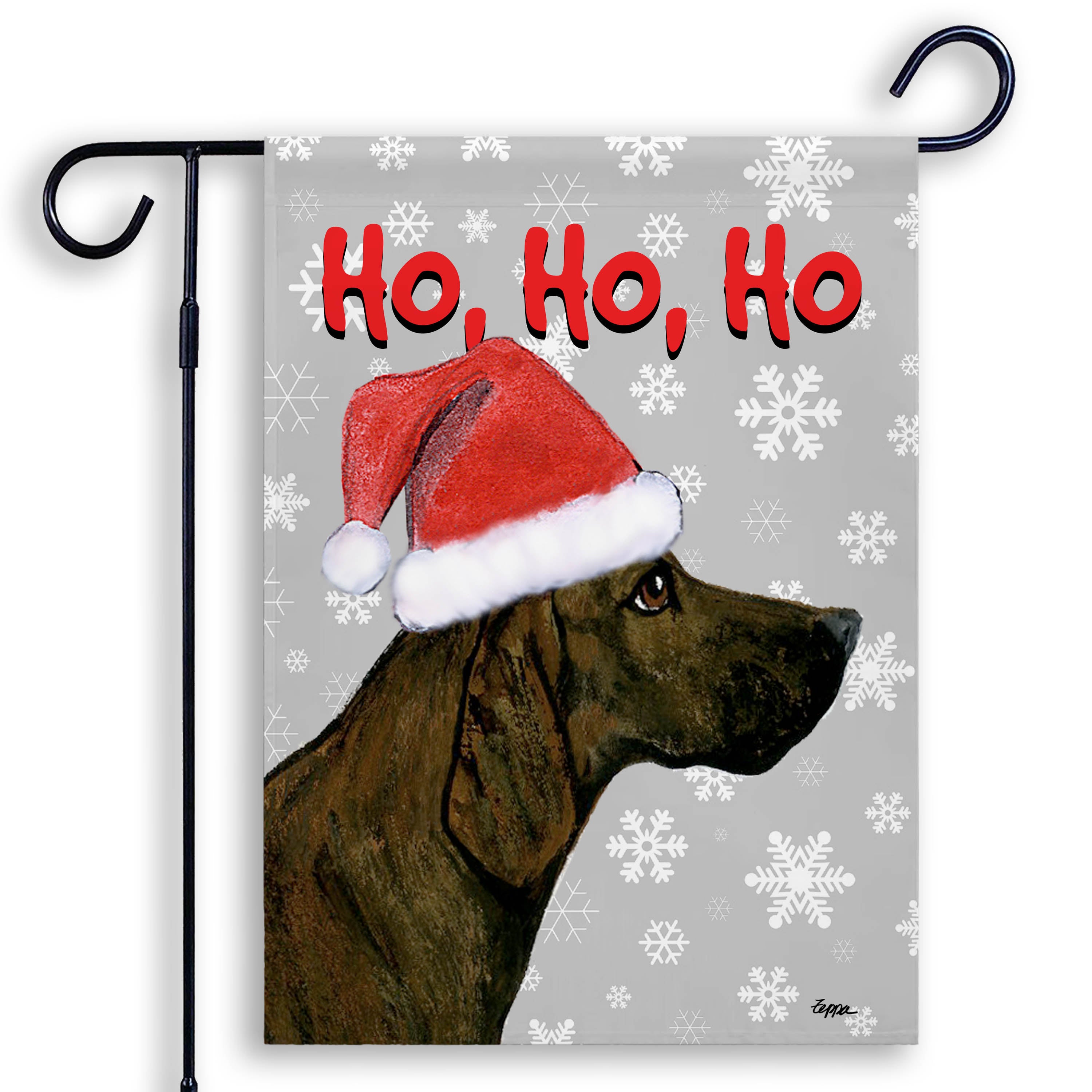 Plott Hound Ho Ho Ho Garden Flag in Grey