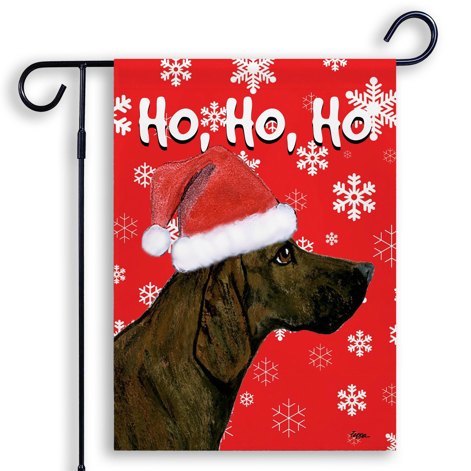 Plott Hound Ho Ho Ho Garden Flag in Red
