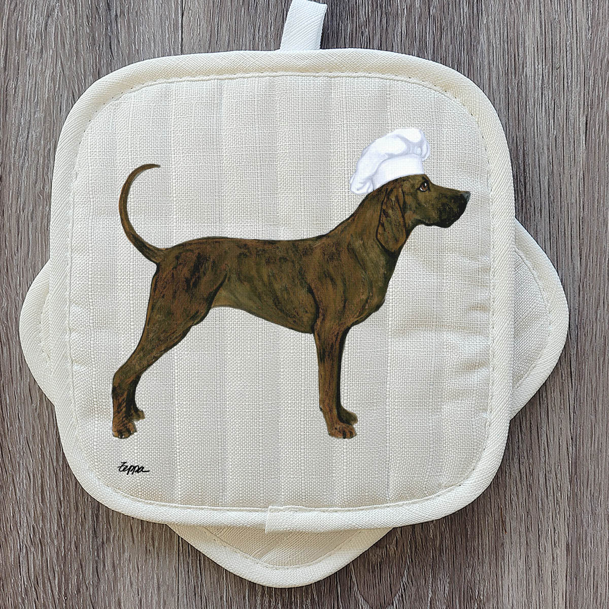 Plott Hound in a chef's hat Pot Holder Set