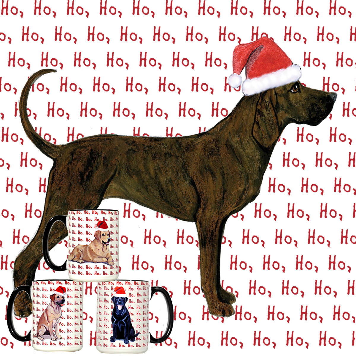 Plott Hound in a Santa Hat on a Ho Ho Ho background Mug