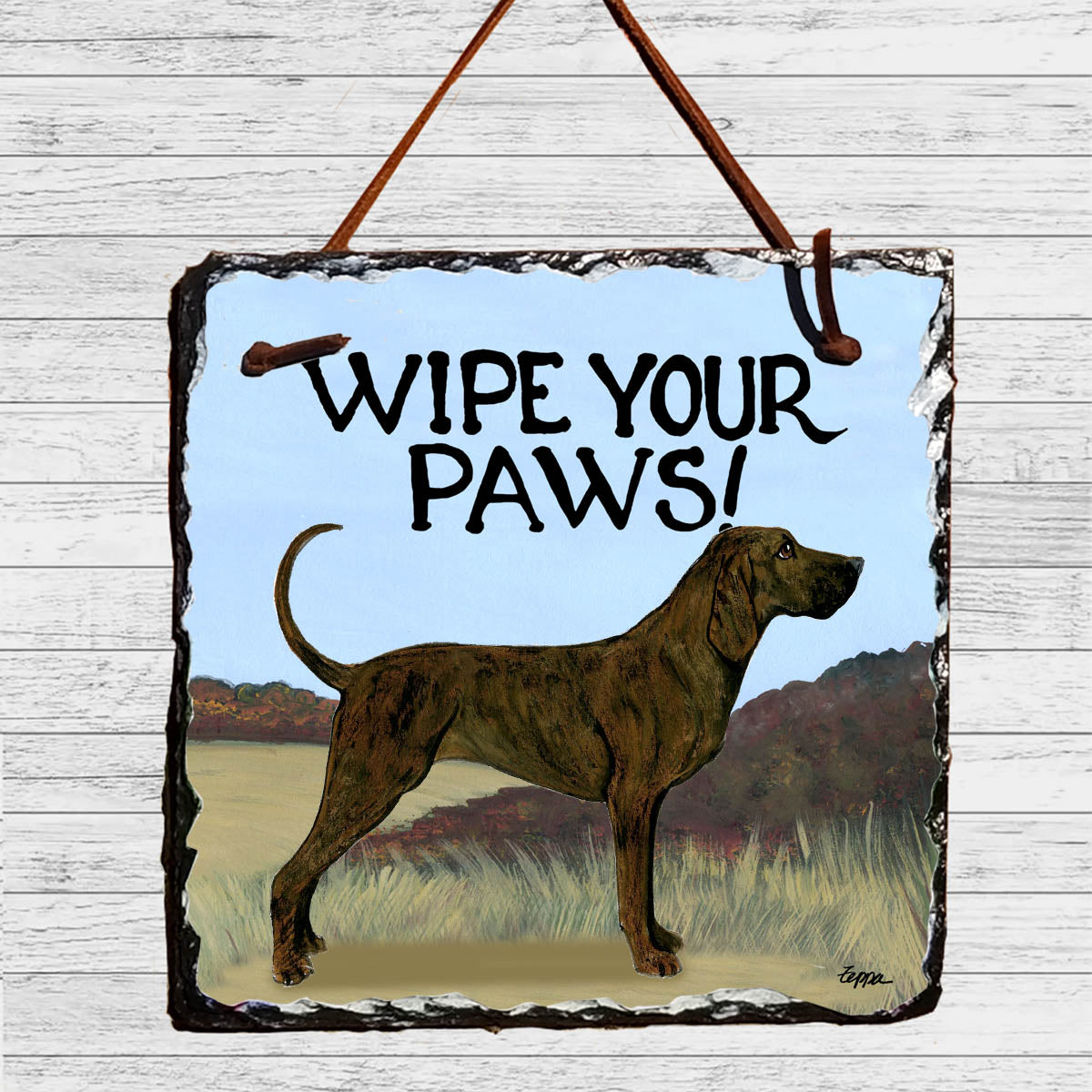 Plott Hound Wipe Your Paws slate sign