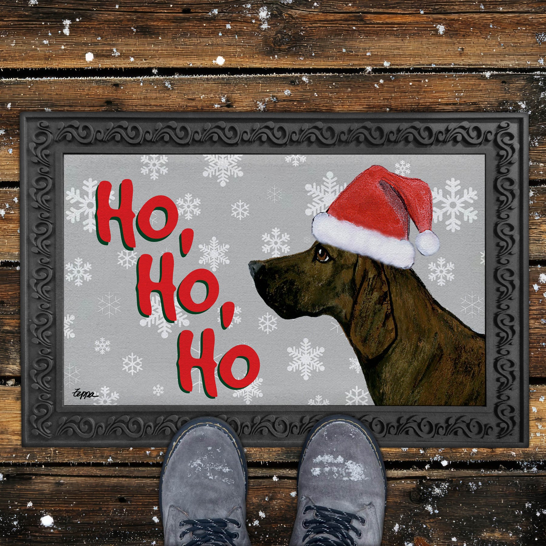 Plott Hound Ho Ho Ho Door Mat in Grey