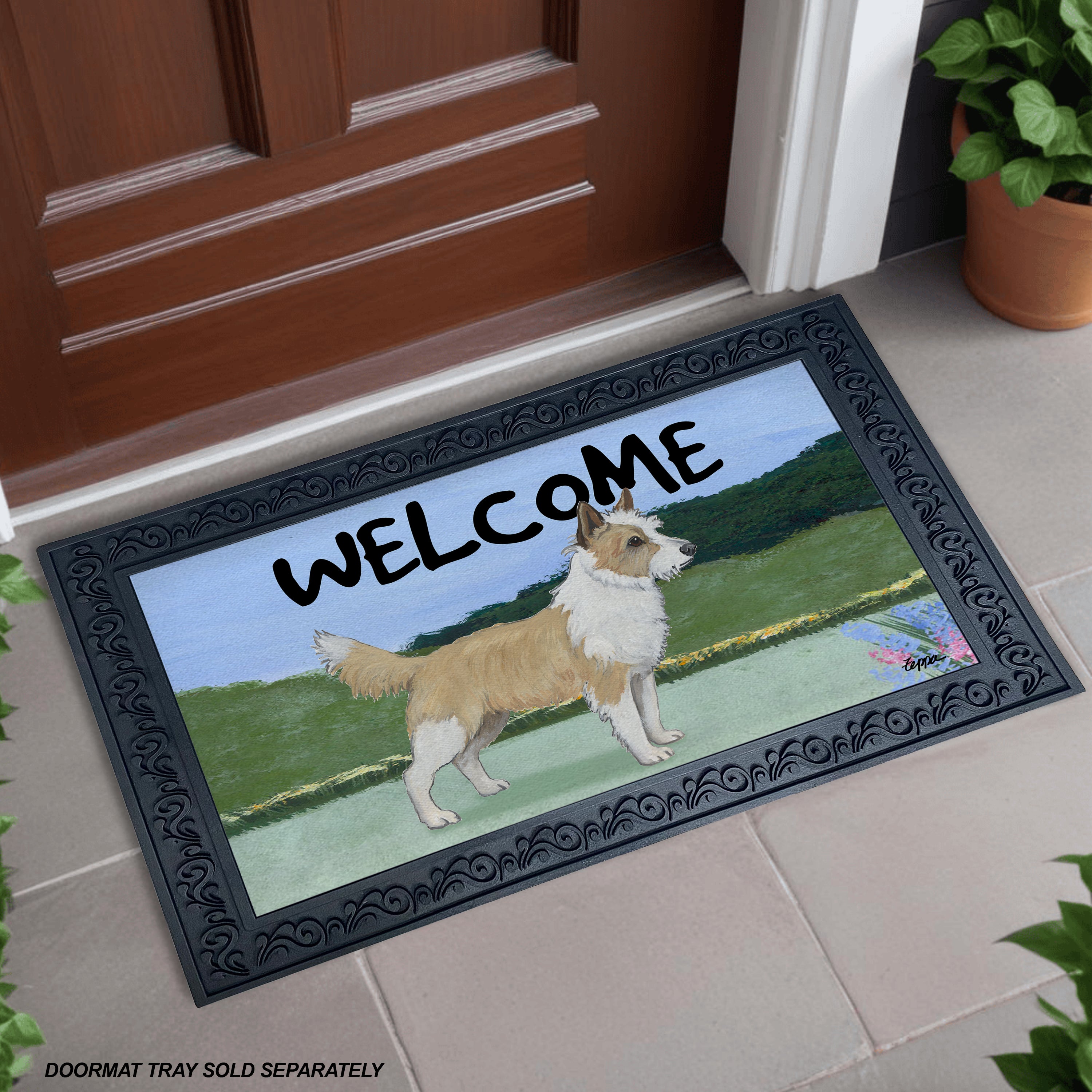 Portuguese Podengo Pequeno Welcome Door Mat with Rubber Frame